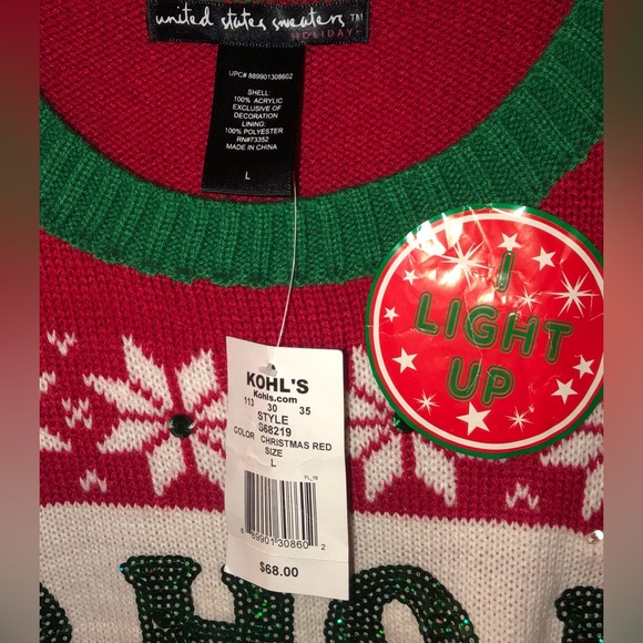 Christmas Sweater that lights up made by United States Sweaters NWT Size L - Picture 5 of 7